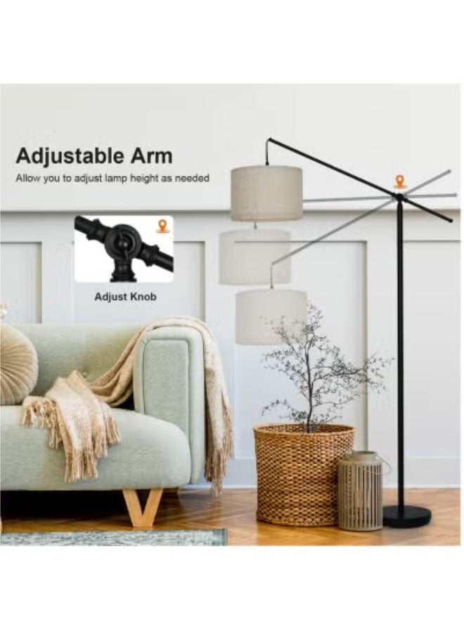 بيوينتي مصباح أرضي معلق ذو ذراع متوازن قابل للتعديل للكنبة والأريكة مثالي للقراءة في غرف المعيشة والمنام مزود بظلال من الكتان الطبيعي وقاعدة ثقيلة يعمل بمفتاح تشغيل أرضي - Image 4